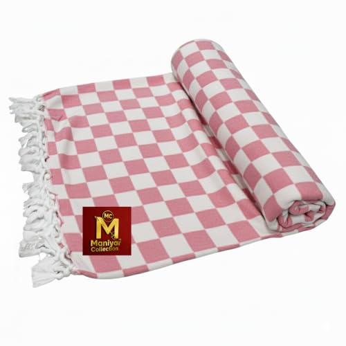 Image of MANIYAR COLLECTION Handloom Bhagalpuri Cotton Silk Mix Dull Andi 3D Checked Chadar - Soft Grey Comforter & Odhnewali Blanket for All-Season Sleeping - (220x125cm - Size) (Pink)