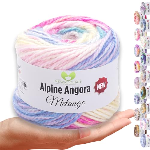MeriWoolArt® Merino Wolle zum Stricken – 150 m Mehrfarbige Dicke Weiche Merinowolle für Pullover und Jacken – XXL Handstrickwolle – Voluminöse DIY Wolle für Schals, Decken, Tücher & Geschenke 6402