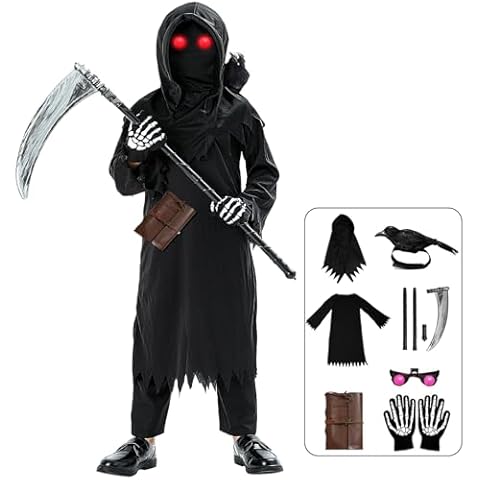 Onory Halloween Costumes for Kids Grim Reaper Costume for Boys Set Scary Ghost Cosplay Outfit Halloween Party Favors Cover