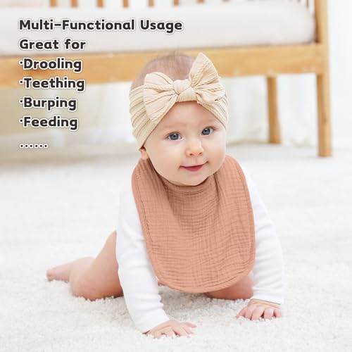 Image of Susurration Muslin Baby Drool Bibs 6Pack Soft Square Adjustable Baby Bandana Bibs for Unisex Girls & Boys