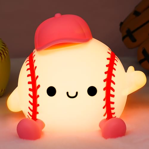 CoolGift Mart Softball Night Light for Girls, Silicone Touch Control Lamp, USB Rechargeable with Timer & Brightness Adjustment, Gift for Softball Lovers