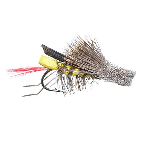 The Fly Fishing Place Dave's Hopper Trout Fly Fishing Flies - Yellow Foam Body Grasshopper Dry Fly - Set of 4 Flies Hook Size 12
