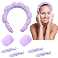 5-teiliges Skincare Haarband Set – Mit Stirnband, 2 Handgelenkbändern & 2 Schwämmen, Rosa, Wiederverwendbar
