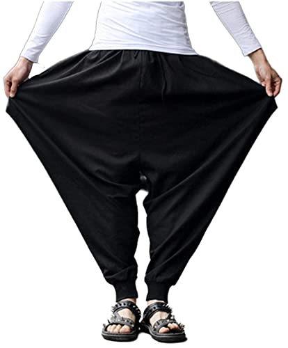 Clanmilums Men's Casual Elastic Waist Baggy Hippie Boho Yoga Aladdin Harem Pants (X-Large, Black2) #TOP1