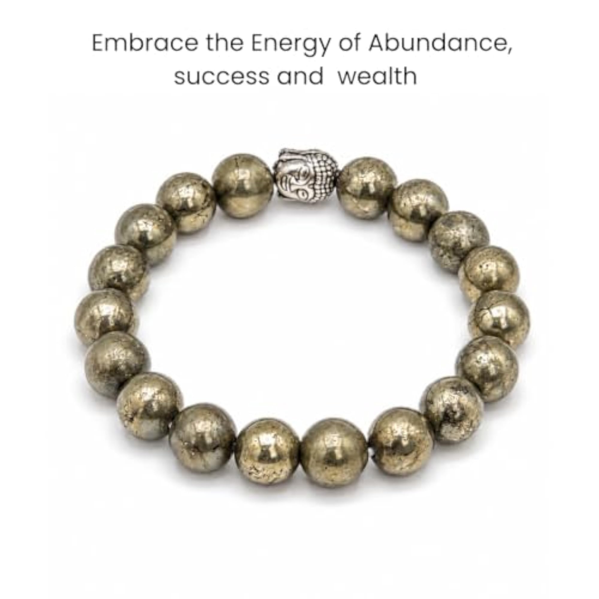 Pyrite Buddha Bead Bracelet 10mm, Natural Stone