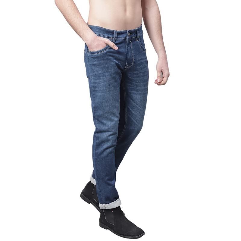 Image of Cantabil Men Blue Cotton Regular Fit Casual Jeans (P MDNM00270 DARKMERCERISED)