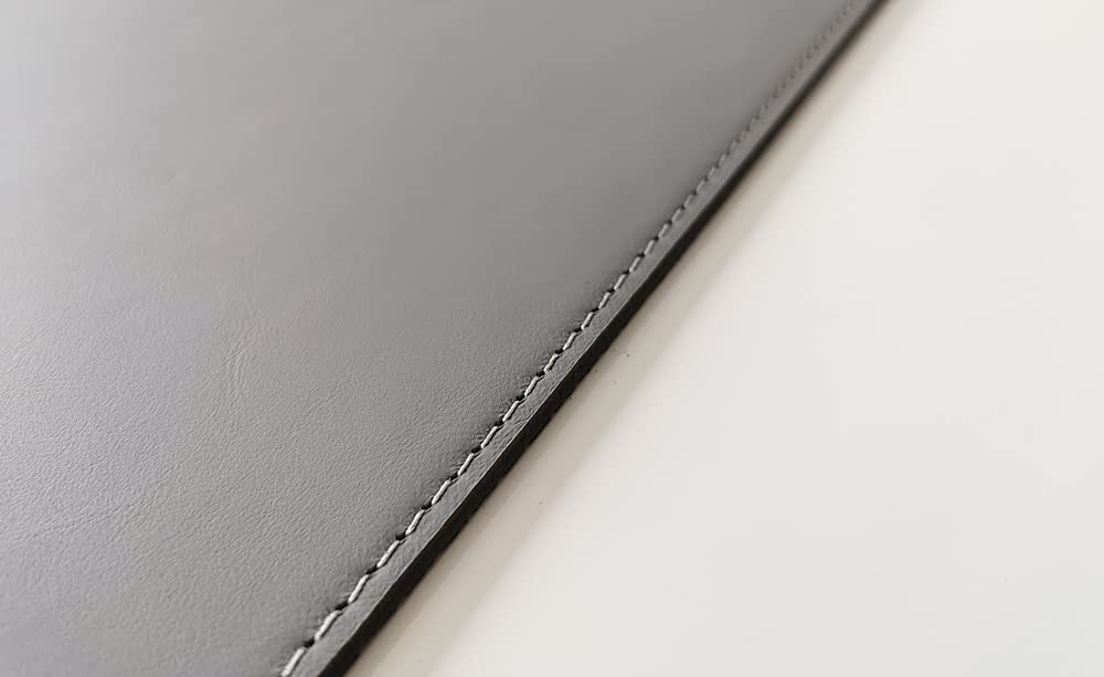 Gewinkelte Schreibtischunterlage mit Kantenschutz Echt Leder Rindsleder 70cm x 48cm Grau