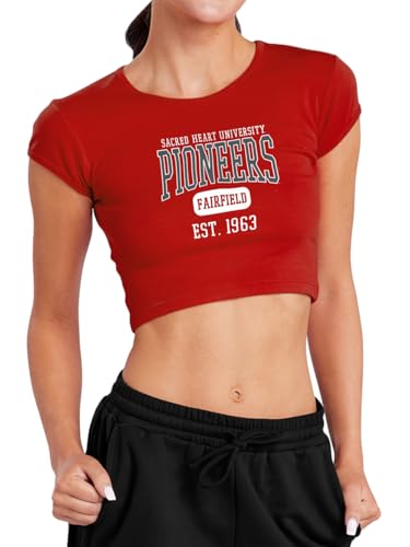 Campus Lab Sacred Heart University Est. Date Womens Cap Sleeve Baby Rib Crop Top Red Medium
