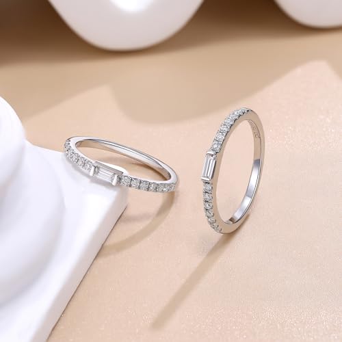 Moissanite Wedding Band Emerald Cut Baguette Rings for Women S925 Sterling Silver Hypoallergenic D Color VVS1 Half Moissanite Eternity Band Baguette Size 4-112