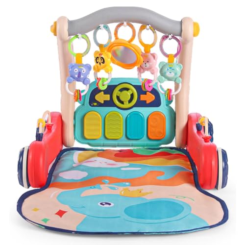 Image of Play Nation Premium 2 in 1 Musical Baby Play Gym With Convertible Push Walker,Piano, Hanging Rattles,Lights & Music,Activity Play Mat Carpet for Kids & Toddlers,Toys for Newborns 0+ Months, Multicolor