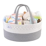 PHILORN オムツストッカー おむつストッカー オムツバッグ 大容量 折りたたみ オムツ収納ケース おむつケース コットンロープ編み 綿100％ ベビー用品 収納ボックス おむつバッグ 出産祝い 出産準備 車載旅行用収納バック 赤ちゃん用お世話グッズ収納 仕切り3つ (ホワイト)