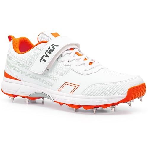 Image of TYKA Cricket Shoes Spikes for Junior | Synthetic PU Upper | Genuine Rubber and Phylon Sole | Lace Closure | Field Sports Shoes | Grip Support | Practice & Match Play