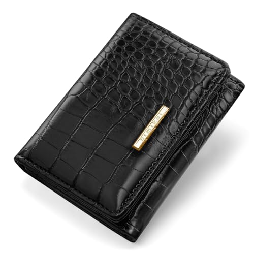 Simikol Crocodile Wallets Women Luxury Faux Leather Alligator Wallet Women RFID Small Trifold Credit Card Holder Mini Purse, Black
