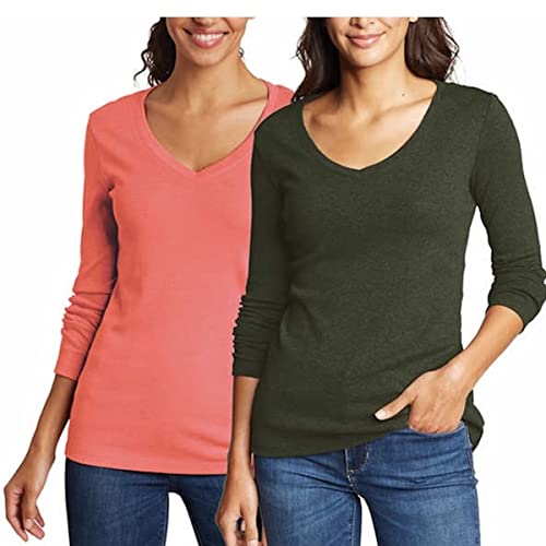 T-shirt femme col en V manches longues Eddie Bauer contre le froid léger