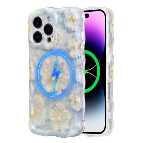 Coque iPhone 16 Pro Max fleurie bleue pour un style vintage au quotidien