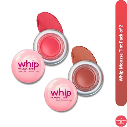 Image of Glam21 Whip Mousse Tint 3-in-1 | Lip, Cheek & Eye Tint | Vitamin E, Jojoba Oil & Shea Butter | Waterproof, Long-Lasting, Highly Pigmented | Lightweight Travel-Friendly Makeup | 4gm Each | Combo Pack Of 2 (Pink Strawberry&Nude Fig)