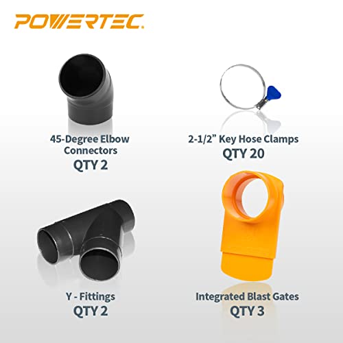 Powertec 70315 2-1/2-Inch Dust Collection Fittings Kit W/Connectors, Blast Gates And Clamps – Three Machine Set-Up #TOP1