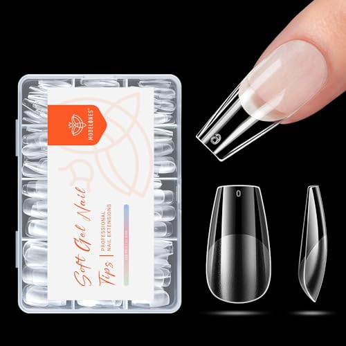 Modelones Medium Coffin Nail Tips, 216PCS 12Sizes Pre-shaped Ballerina Full Cover Fake Nails Soft Gel Acrylic Nail Tips Nail Extension False Nail Kit