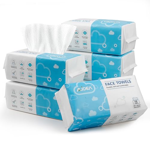 AIDEA Disposable Face Towels-600Ct, Biodegradable Clean Facial Towels, Clean Facial Wipes for Sensitive Skin, Facial Towels for Makeup Removing, Facial Cleansing, Nursing, Travel, Gifts, Dry Wipes