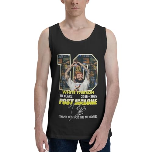 Post Musics Malones Mens Hawaiian Tank Tops Muscle Sleeveless Round Neck T-Shirts Casual Street Tops Black 3X-Large