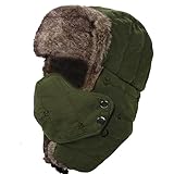 M MOACC Warm Trapper Hat Men Winter Windproof Cotton Ushanka Russian Hunting Hats Skiing,Army Green