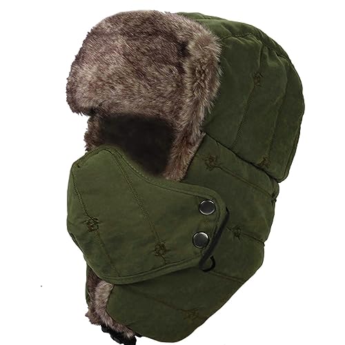 M MOACC Winter Trapper Hat for Men Women Warm Russian Hunting Hats Skiing Cap, Trapperhat-army Green, One size