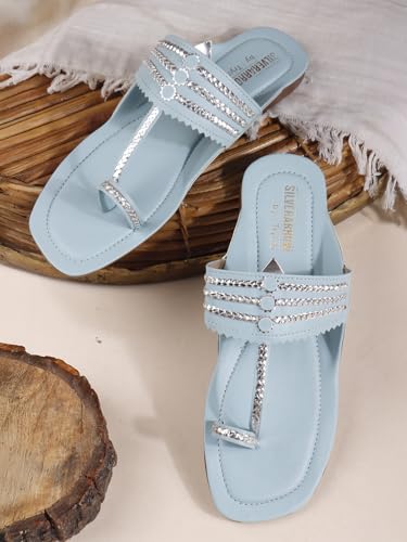 Image of SilverArrow Women's Desi Bloom Fashion Sandals|Kholapuri Style Flat with Open Back |Casual Wear