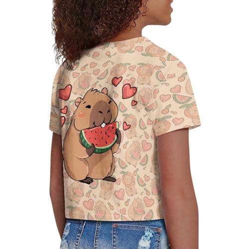 Image of Girls Crop Tees Crew Neck Casual Short Sleeve T Shirts Kids Loose Soft Comfortable Tees Blouses Shirt for Little Girl