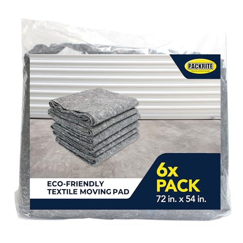 Textile Moving Blankets, Eco-Friendly 100% Recycled Packing Blankets for Moving, 72 x 54 inch - 6 Pack