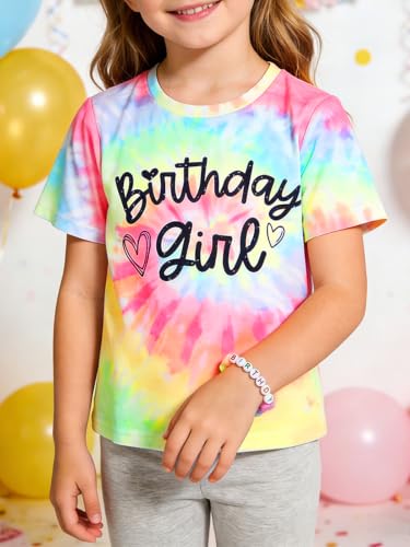 Image of Girls' Birthday Girl Letter Print T-Shirt with Bracelet, Pink, Size 4-12Y, Short Sleeve