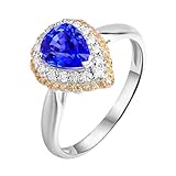 ANAZOZ Anillos de Boda de Mujer 3 Garras Gota de Agua con Zafiro Creado de 1.42ct y Moissanita, Anillo de Boda Oro Blanco de 14 K para Mujer, Plata Azul, Tamaño 12(52mm)