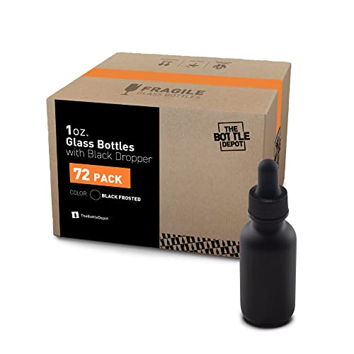 The Bottle Depot - 𝟳 𝗖𝗼𝗹𝗼𝗿𝘀 𝗔𝘃𝗮𝗶𝗹𝗮𝗯𝗹𝗲 - 72 Pack - 1 Oz Glass Bottle With Dropper - Black Frosted - 20-400 Neck Finish - Boston Round Bottles - Uv Rays Protection #TOP21