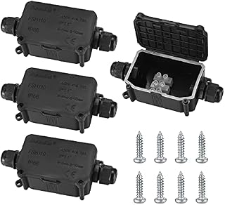 4 Pcs IP68 Waterproof Junction Box, 2-Way Outdoor Electrical Cable Wire Connectors, Black Extension Cable Connectors Junction Boxes with PG9 Glands for Ø4mm-8mm Ø6mm-10mm Cable Cord