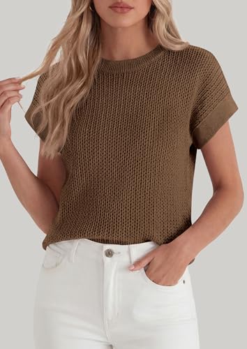 PRETTYGARDEN Women's 2026 Spring Fashion Sweater Vest Business Casual Crochet Tops Cap Sleeve Knit Shirt Beach Summer Outfits (Coffee,X-Large) — view 2