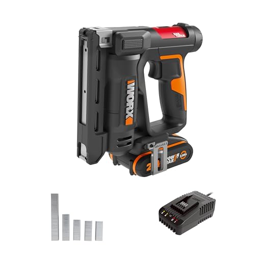 WORX Agrafeuse et Cloueuse de Finition sans Fil 20V WX843, 2 en 1, Jusqu'à 60 Clous/min, Réglage de la Pronfondeur Sans Outil, Livrée avec Batterie, Chargeur, 500 Clous et 500 Agrafes