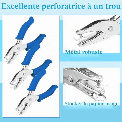 ShiSheng Lot de 3 perforatrices à 1 trou - 6 mm - Avec poignée - Ronde - En métal - Pour papiers, tickets et cartes en PVC (bleu) – vue 3