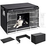 Lounsweer 3 Pcs Dog Crate Cover Set with Kennel Cover Fit for 36 Inch Wire Crates, Bed Mat & Bumper Pad, All-Black Pet Kennel Sunshade Accessories, Light Reducing Puppy Training Crate Privacy