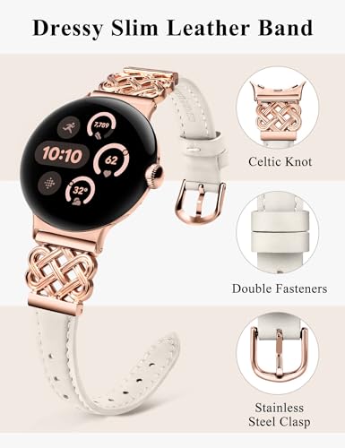 Image of TOYOUTHS Slim Leather Band Compatible with Google Pixel Watch 4 3 41mm /Pixel Watch 2 1 Band Women, Celtic Metal Dressy Thin Fashion Designer Premium Leather Strap for Google 4 3 2 1 Smartwatch
