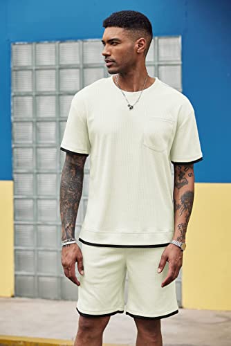 Coofandy Men's Waffle Shirt And Shorts Set 2 Piece Outfits Casual Summer Tracksuits Set With Pockets #TOP28