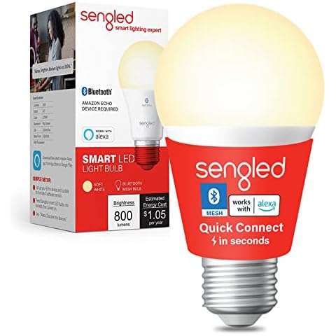 Sengeld Smart Bulb, Alexa Light Bulbs E27, Bluetooth Dimmable LED Bulbs That Work with Amazon Alexa Smart Home Devices, Smart Light Bulbs Energy Saving 60W, 806LM 2700K Remote Control, 1 Pack Cover