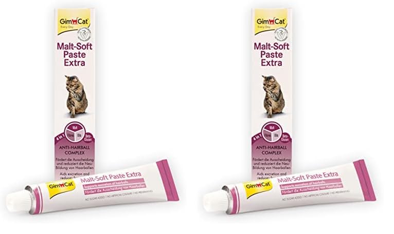 GimCat Malt-Soft Extra, Pasta con Malta- Anti-Hairball Snack para Gatos favorece la excreción de Bolas de Pelo - 1 Tubo (1 x 200 g) (Paquete de 2)