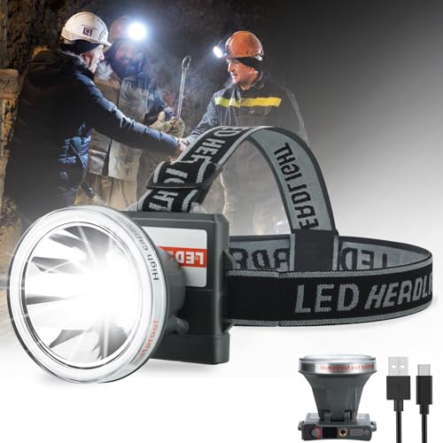 Senduzll Headlamp Rechargeable, 3500 High Lumen Super Bright Head lamp for Adult with 3 Mode, Waterproof, Digital Display, Adjustable, Battery Powered for Outdoor Camping, Fishing, Hunting, Running