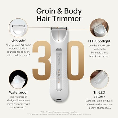 Image of MANSCAPED The Lawn Mower 3.0 Plus - Groin, Body & Bikini Hair Trimmer, Updated SkinSafe Trimmer Blade, Waterproof Wet /Dry Groomer, USB-C Rechargeable, Men's & Women's Wireless Shaver, White Hot