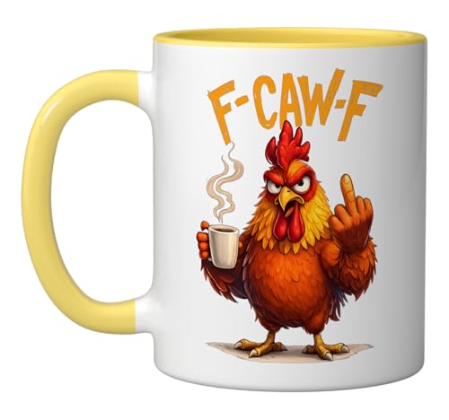 Taza de cerámica F-Caw-F graciosa, 11 onzas, Amarillo/Blanco miniatura 1