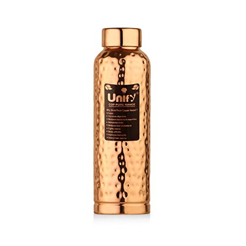Image of Unify Copper Bottles for Water 1 Liter, Leak Proof 100% Pure Copper Water Bottles 1 Litre - 1000ml, Marina Hammered