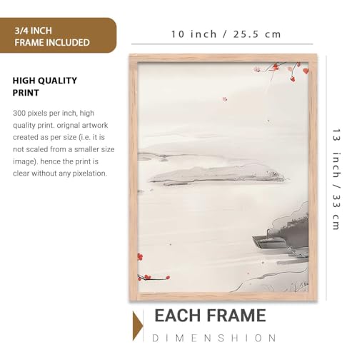 Image of kotart Big Aesthetic Cherry Blossom Tree Wall Framed Posters | Japanese Nature Art Framed Poster for Living Room Bedroom Wall Decor Set Of 3 (10X13 inch)