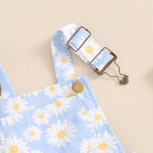 Image of Ayalinggo Toddler Baby Girl Sunflower Print Overalls Shorts with Pocket Suspender Trousers Cute Summer Clothing Outfit