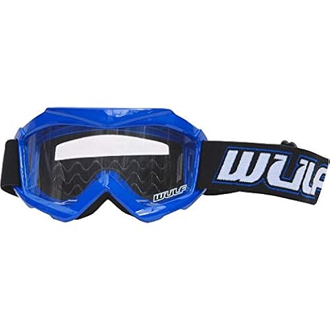 WULFSPORT KIDS MOTOCROSS GOGGLES - Motorcycle Quad Motorbike Off Road ATV BMX Dirt Pit Bike Race Childrens MX Junior Protective Gear BLUE Cover