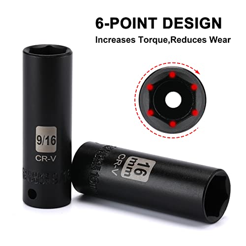 Image of Mayouko 49 Pieces 3 /8 inch Drive Impact Socket Set, 5 /16 inch-3 /4 inch, 8-22MM, SAE /Metric, 6 Point, CR-V, Includes Extension Bar, Adapter, Universal Joint