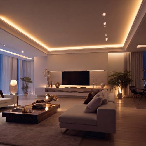 Image of Pushglossy 8 Pcs Oblique Style 47.24 inch(Total 31.5 Ft) Ceiling Crown Molding with LED Duct Kit for Seamless Ambient Waterproof Lighting Channel for Easy LED Trim Moulding Strip Installation